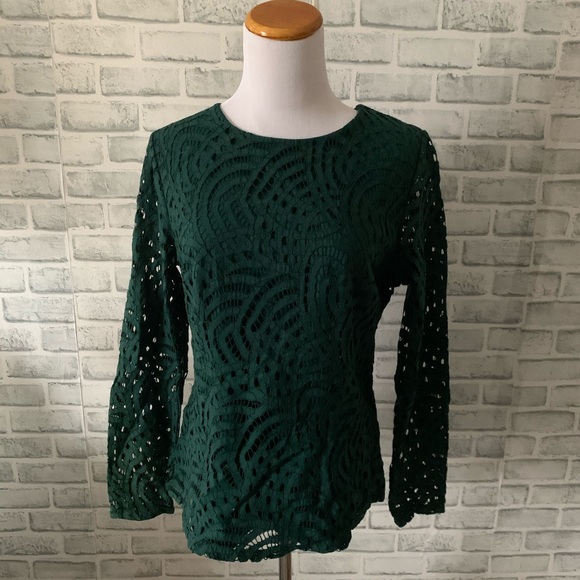 Boden long sleeve hunter green lace top size 8 - Picture 2 of 4